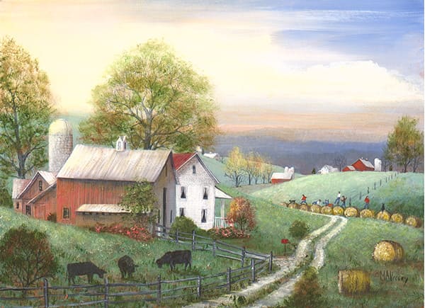 Haybale Hoppers Painting by Mary Ann Vessey