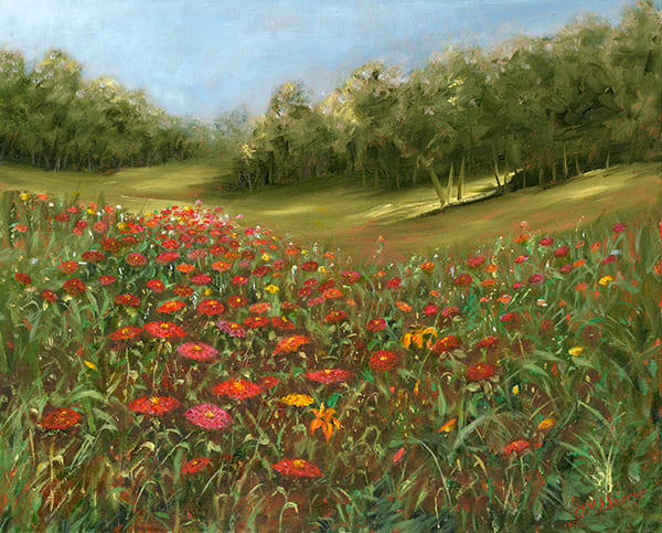 Zinnia Dance Painting by Mary Ann Vessey